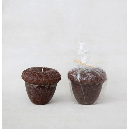 Creative Co-Op Unscented Acorn Shaped Candle in Powder Finish, Brown