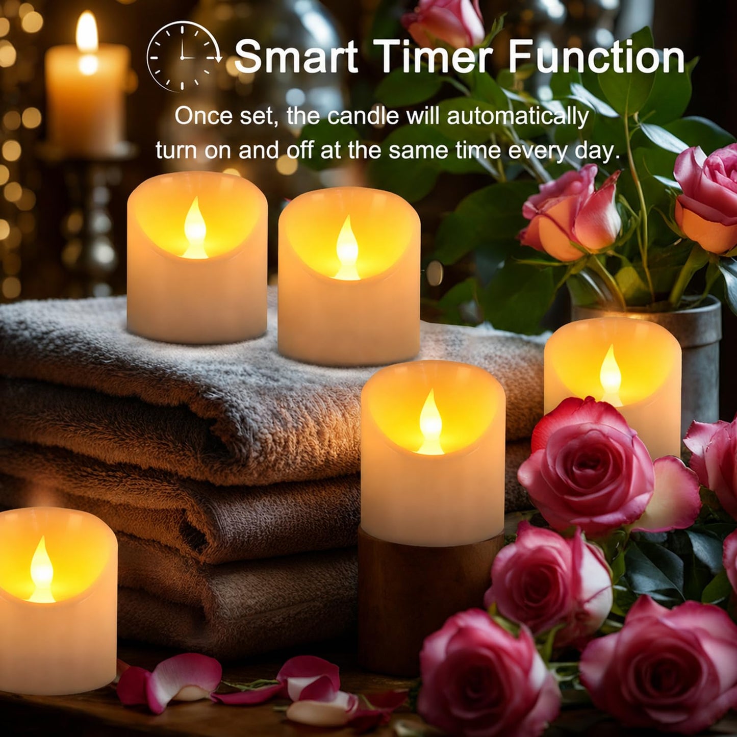 Tediselu 3"x3" Flickering Flameless Candles, Realistic LED Candles, Battery Operated Candles with Remote and Timers, Real Wax Electric Fake Pillar Candles for Festival Wedding Home Party Decor -2Pack