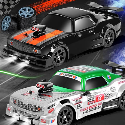 RC Drift Car 2.4GHz 1:16 Scale 4WD High Speed Remote Control Cars Vehicle with LED Lights Two Batteries and Drifting Tires Racing Sport Toy Cars for Adults Boys Girls Kids