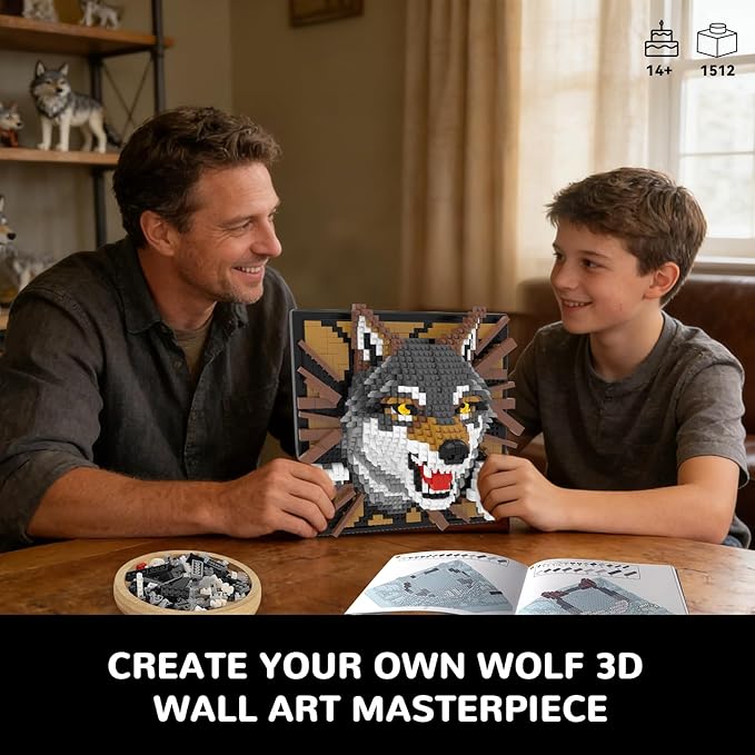 Wolf Animal 3D Wall Art Micro Mini Building Blocks Set Unique Home Wall Decor or Table Display No Compatible with Lego Ideal Gift Toy for Adults &amp Boys Girls 14+ (1512 PCS)