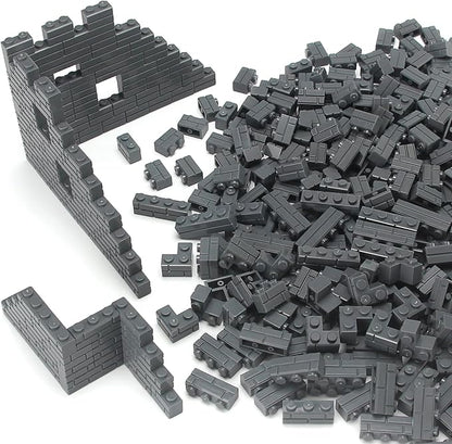 Feleph Masonry Bricks Set 450 Pcs Wall Building Accessories Diverse Creative Construction Bulk Parts and Pieces Blocks Toy Compatible with Classic Major Brands (Dark Gray)
