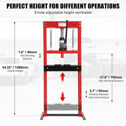 GarveeTech 12 T Hydraulic Press, H-Frame Bearing Press, Adjustable Working Table Height, Strong Load Capacity, for Car Repair Garage