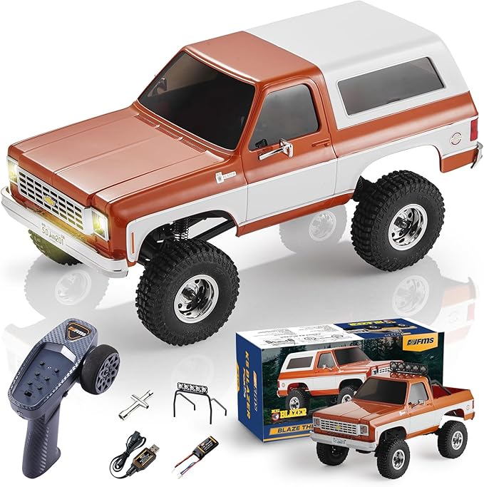 BEEZRC FMS 1/24 RC Crawler Officially Licensed Chevy K5 Blazer RC FCX24 RTR RC Pickup Truck SUV 4WD 2.4GHz 3CH Hobby RC Model 8km/h Mini Car Off-Road Remote Control Car (Orange)