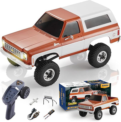 BEEZRC FMS 1/24 RC Crawler Officially Licensed Chevy K5 Blazer RC FCX24 RTR RC Pickup Truck SUV 4WD 2.4GHz 3CH Hobby RC Model 8km/h Mini Car Off-Road Remote Control Car (Orange)