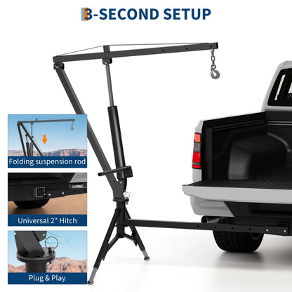 GarveeTech Heavy Duty 1000 Lbs Truck Crane, Hydraulic Hitch Mounted Hoist with 360 Degree Swivel Boom, Adjustable 3-Position Load Capacity for Farm, Construction & Engine Lifting