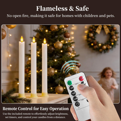 RosMank 6 Set LED Candles, Indoor & Outdoor Candles with 10-Key Remote Timer Control, Flameless, Real Wax, Decoration for Christmas, Birthday, Wedding, Party, White