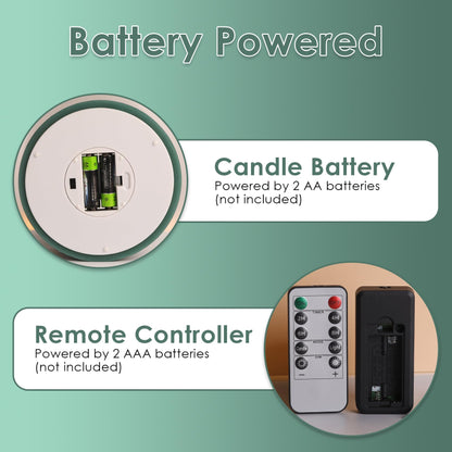 Girimax Green 3 Wick Flameless Candle with Remote, 6x6 inch Large LED Pillar Candle Battery Operated Real Wax Flickering Home Shelf Table Decor