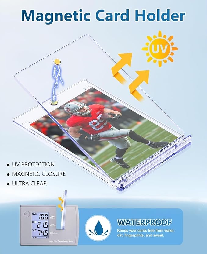 100ct Magnetic Trading Card Holders: 35pt One Touch Card Holder U-V Protection Hard Plastic Magnetic Cards Case for Sports Game Football Baseball Cards