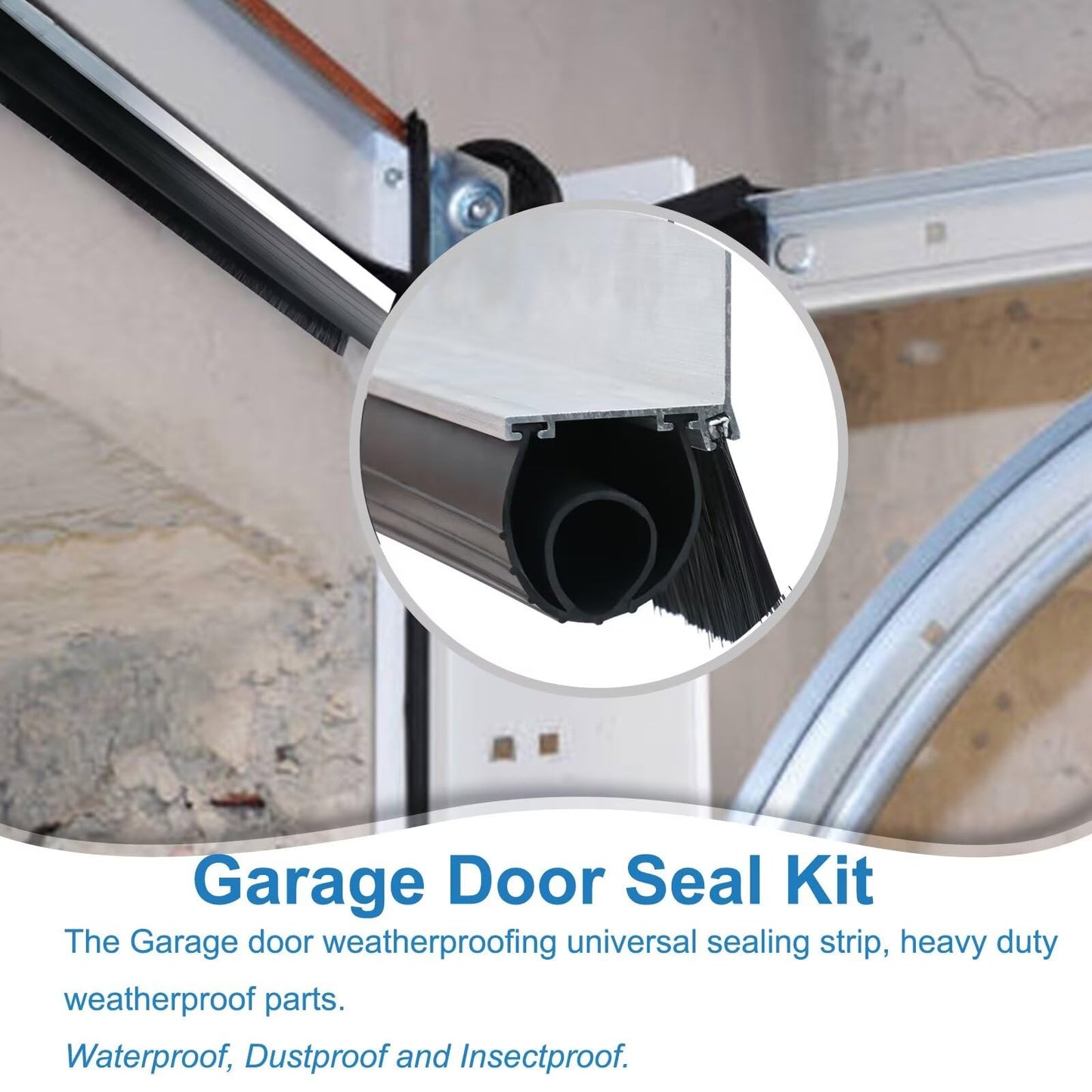 Duzzy Universal Garage Door Seals Kits, Weatherproofing Garage Door Seals Bottom Rubber with Brush and Aluminum Track Retainer Base Kit, U Shape+O Ring Heavy Duty Weatherproof Parts Kits (16.5 Feet)