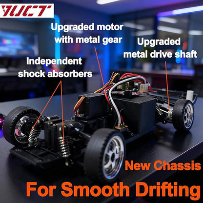 YUCT LDRC LD1802 1/18 RC Drift Car Silver High-Speed Drifting with Gyro Two Batteries Replacement Tires