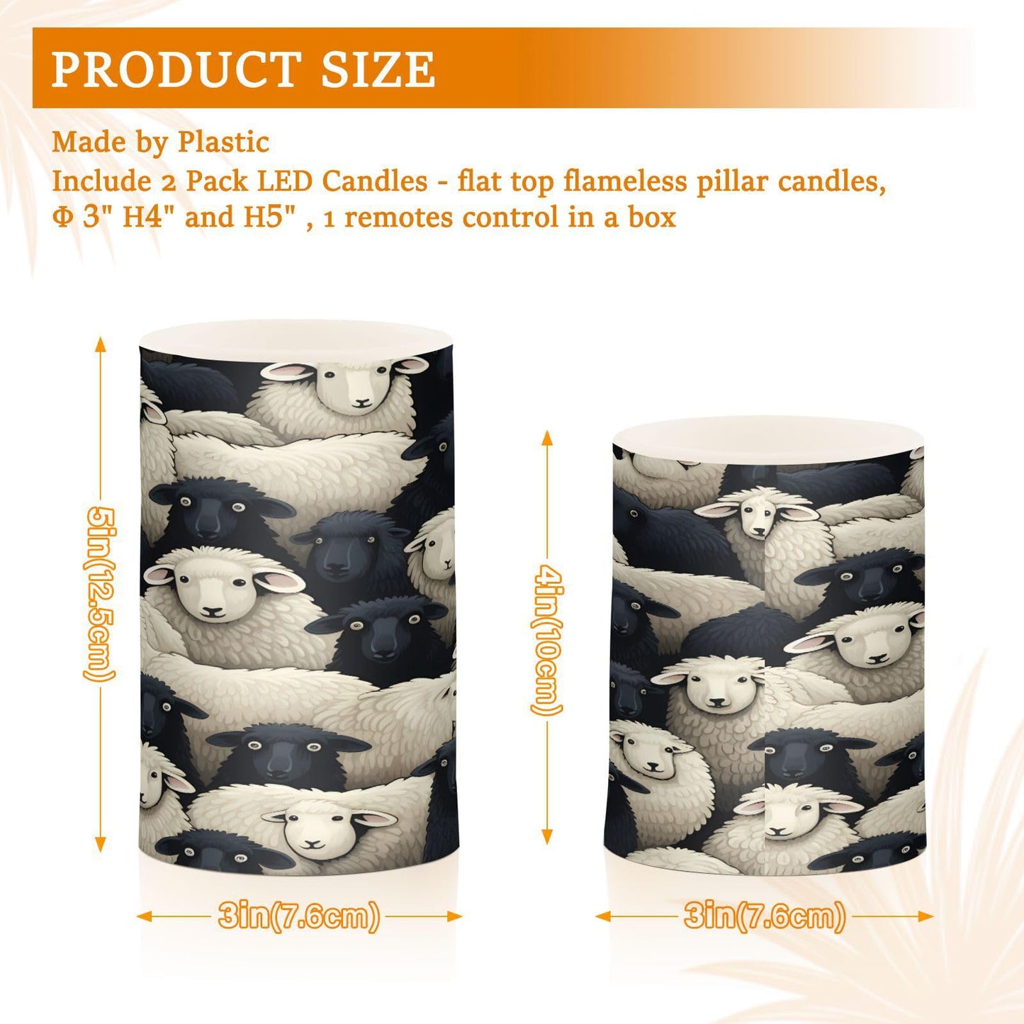 Lights Flameless Candles Black White Lamb Sheer Pillar Candles Set of 2 Battery Operated Remote Control Warm Lights Home Decor