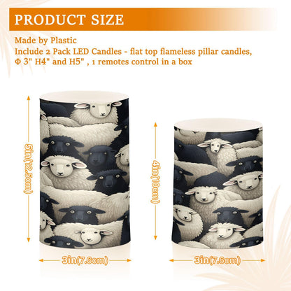 Lights Flameless Candles Black White Lamb Sheer Pillar Candles Set of 2 Battery Operated Remote Control Warm Lights Home Decor