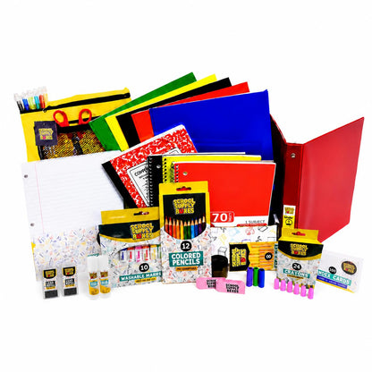 Elementary School Essentials Bundle | 1 Box - 91 Pieces per Box | School Supply Boxes - Back to School Essentials | Includes Binders, Folers, Notebooks, Filler Paper, Pencils, Notecards, Pens, & More