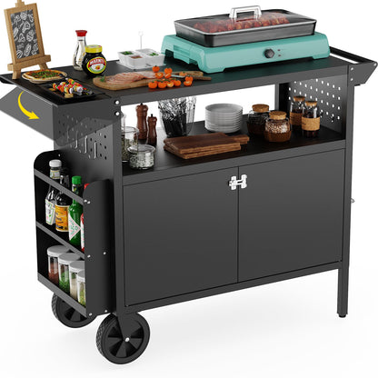 Eltean Grill Table,Outdoor Grill Cart with Storage,Outdoor Kitchen Island with Wheels,Foldable Tabletop for Prep,Patio BBQ(Metal)