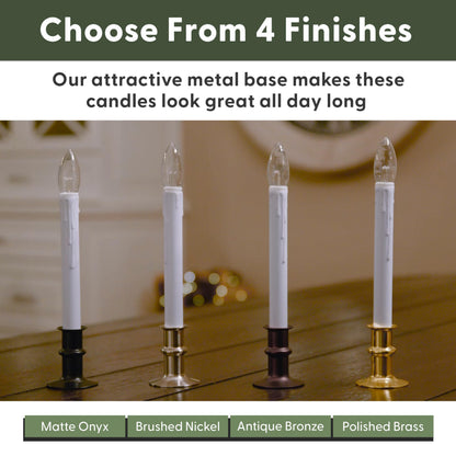 612 Vermont Ultra-Bright LED Window Candles with Timer, Battery Operated, Metal Base, White Candlestick, Adjustable Height (Pack of 4, Antique Bronze)