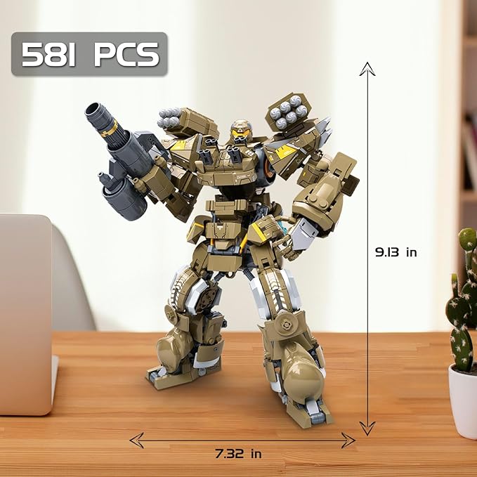 Mech Robot Transforming Building Blocks Set for Adults Brown City Protector Mecha Model Action Figures Cool Creative Robots STEM Toys Gift for Teens Boys 581 Pieces
