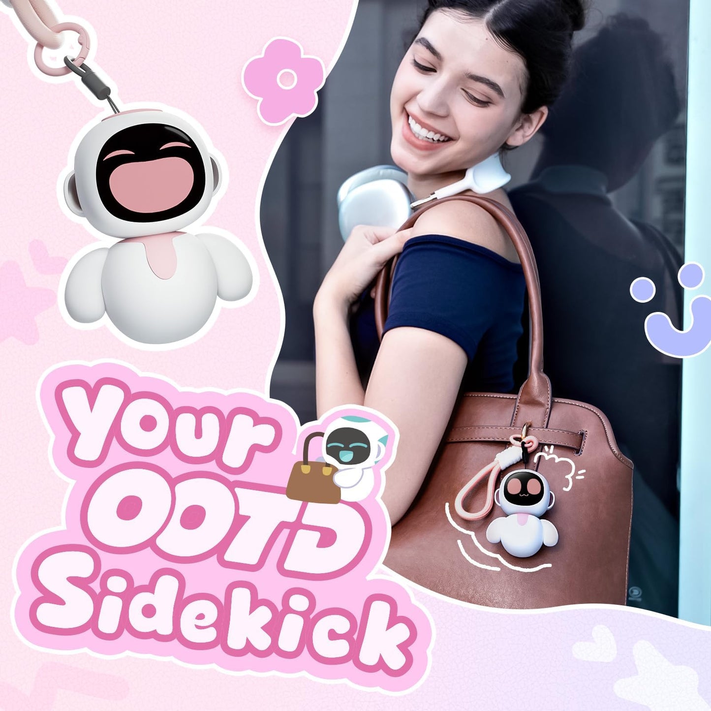 ENERGIZE LAB Eiliko Coral Pink - Your Tiny AI Charm Robot That Matches Every Daily Outfit, Fun Electronic Pendant Toys, for Couples and Best Friends.