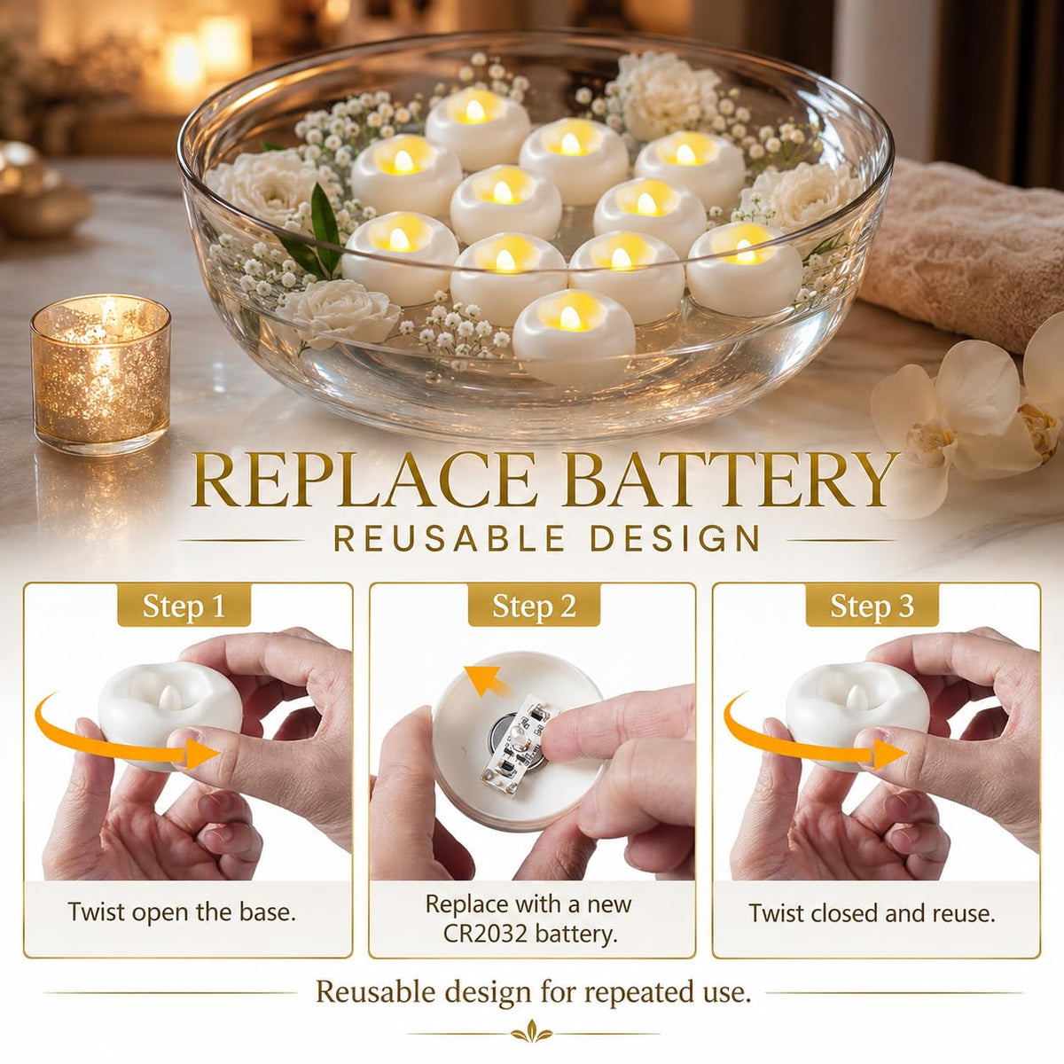 36 Pack 2.3” Flameless LED Floating Candles, Water-Activated Battery Operated Floating Candle with180+ Hours Runtime for Cylindrical Vase, Pool, Fountain - Ideal for Wedding, Party Decoration
