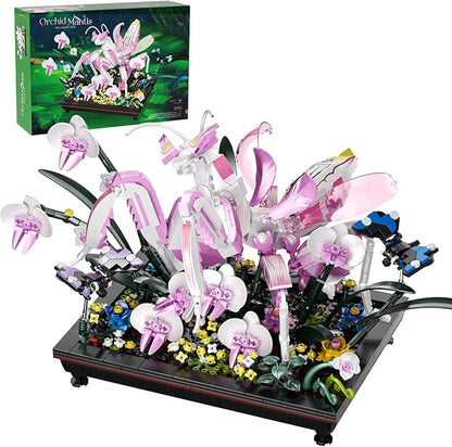 Orchid Praying Mantis Flowers Bonsai Building Set Compatible with Lego Insects Nature Inspired STEM Kit for Adults Stunning Desk Decor for Home/Office for Boys Girls Aged 8-16+ 1077PCS