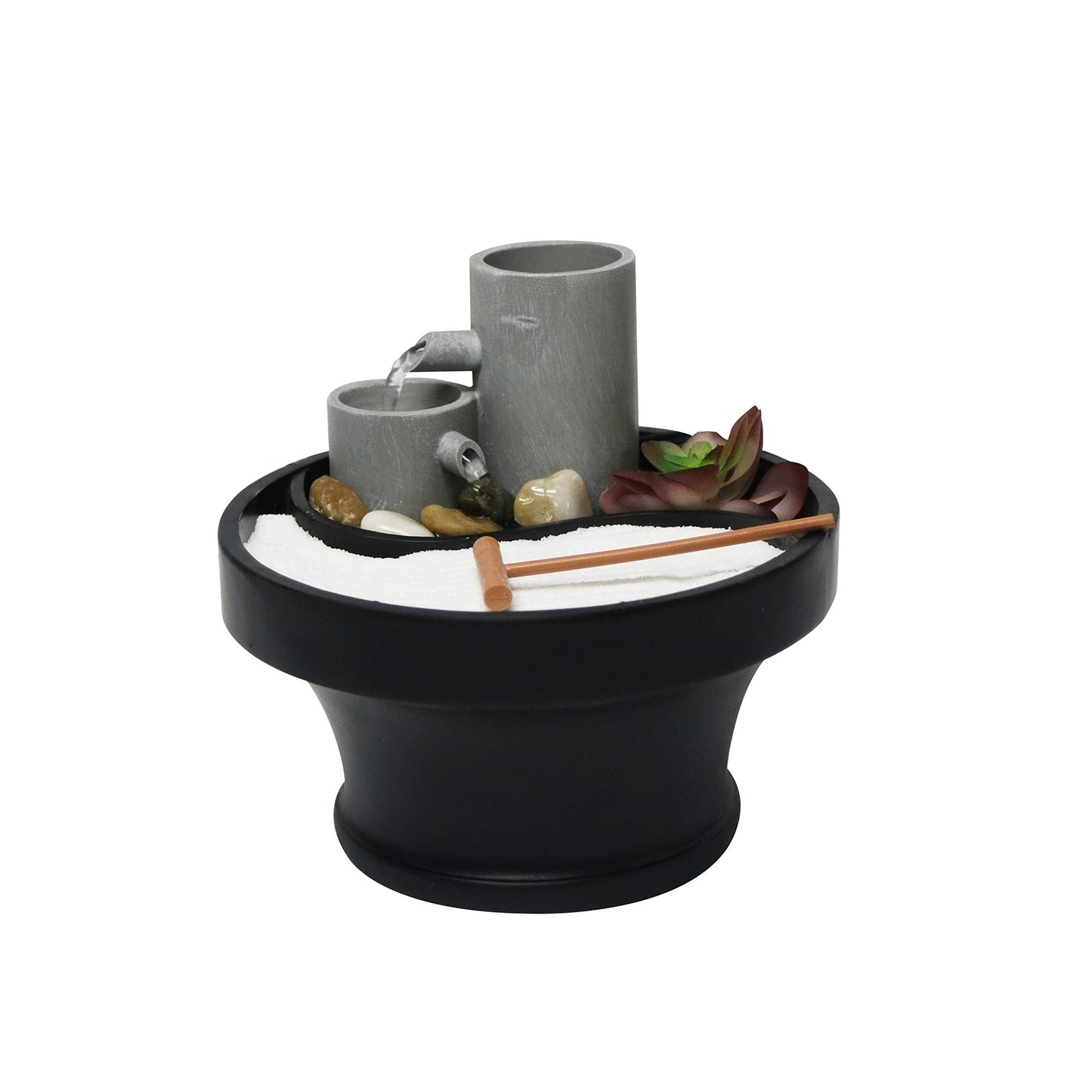 Nature’s Mark Relaxation Indoor Tabletop Water Fountain Zen Garden Combo Décor with Tealight Candle Holder, Succulents, and Accessories (6”H x 7”D) (Candle Not Included)