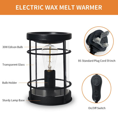 LIFFY Candle Wax Melt Warmer - Wax Warmer Scented, Fragrance Oil Burner, Metal Melter Lamp for Rustic Home Decor Office Bedroom Aromatherapy, Birthday Gifts for Women, Timer & 2 Edison Bulbs