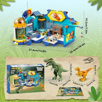 HOGOKIDS 2-in-1 Dinosaur Research Institute Building Set with Light - 837PCS Dino World Building Blocks Toys with 2 Dinosaur Figures Dinosaur Playset Birthday Xmas Gifts for Boys Girls Age 8-14 Years