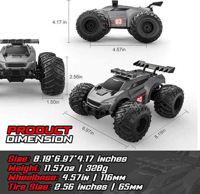 Remote Control Car - 20km/h 1:18 High Speed RC Cars Offroad with RBC &ampHeadlights &ampHeadlamps 2.4GHz Toy Car Gift for 3 4 5 6 7 8 9 10-12 Year Old Boys Girls Kids
