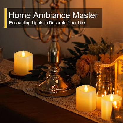 3x3 Flickering Flameless Candles Set of 3, 2AA Battery Life 600 Hours Battery Candles Flickering with Timer,3 inch Flameless Candles with Remote for Indoor/Outdoor, Ivory