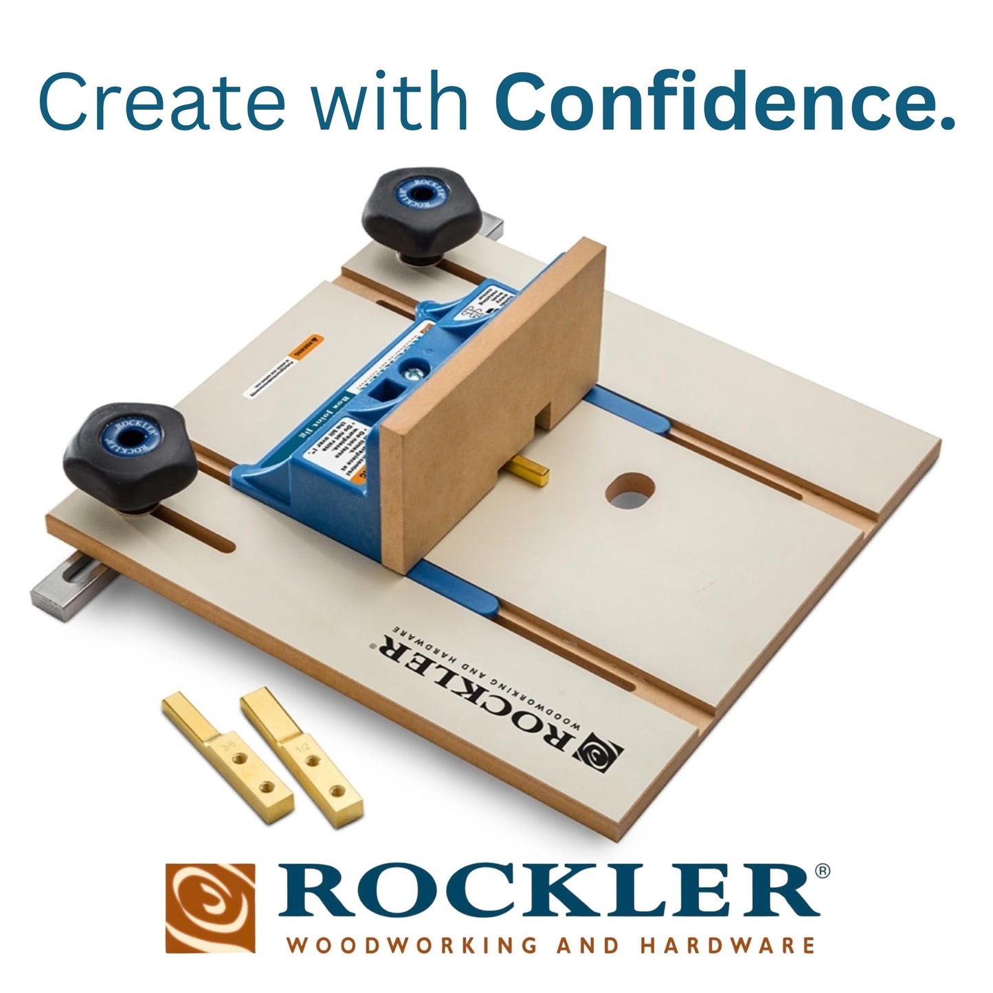 Router Table Box Joint Jig - Finger Joint Indexing Keys w/Three Finger Widths ¼”, ⅜” & ½” - Stable MDF Router Fence w/Low-Friction Melamine Coating - Knobs to Lock Platform w/ ¾” Miter Slot