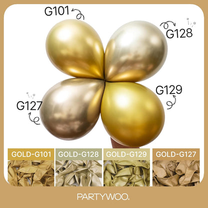 PartyWoo Metallic Gold Balloons - 128-Piece Chrome Gold Balloon Arch Kit for Celebrations | 18", 12", 10", 5" Sizes