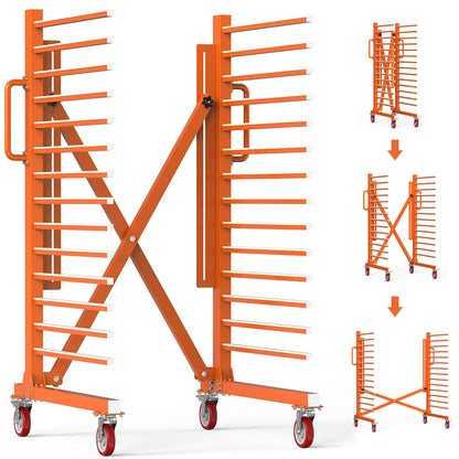 BERPET 15-Level Paint Drying Rack for Cabinet Doors (Expandable 12"-58") - 1650lbs Heavy Duty Cabinet Drying Rack with 3.1" Spacing - Rolling Stand for Professional Woodworking