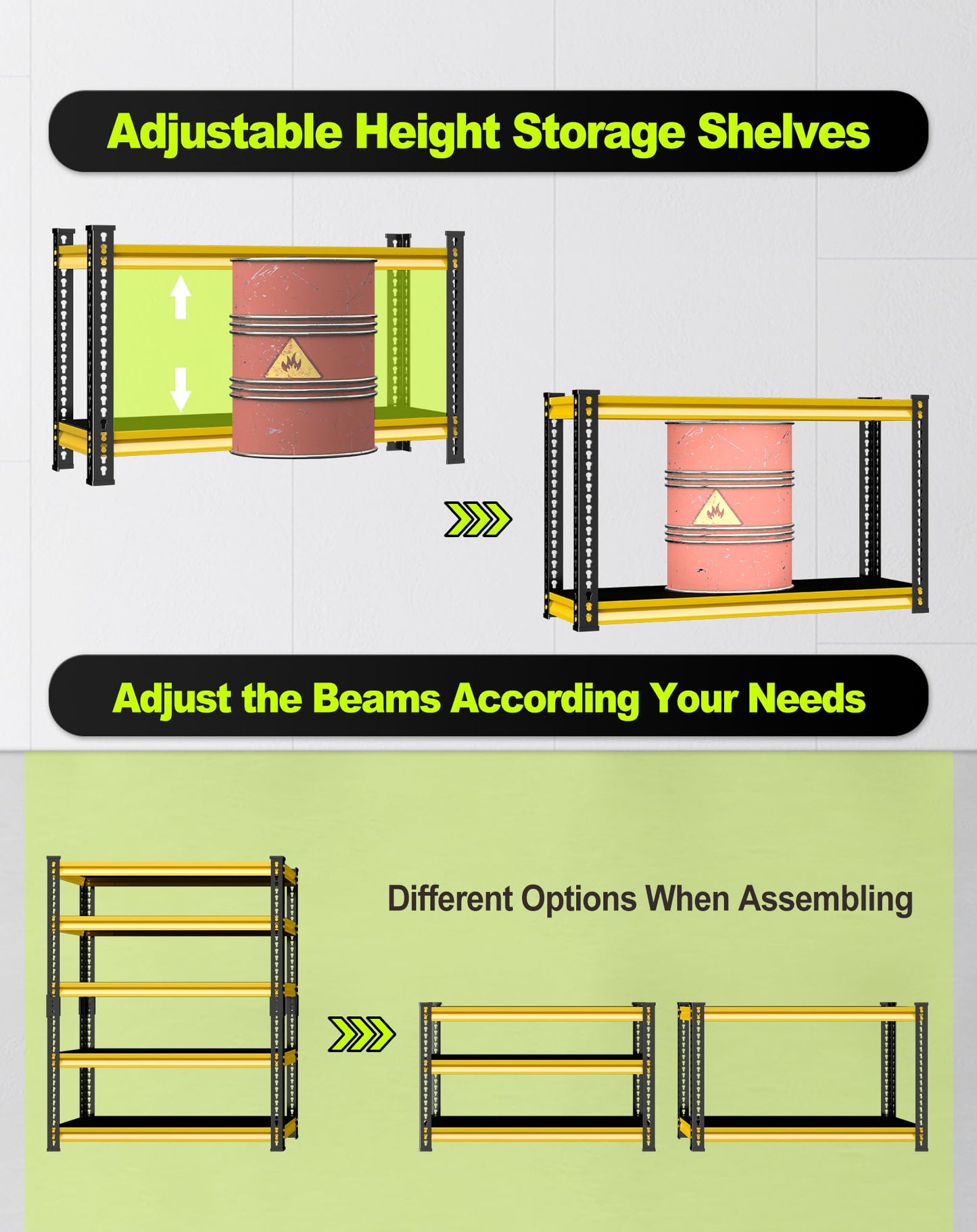 SDXYSTCE Garage Shelving Heavy Duty 2500LBS Loads, 48" W Adjustable Garage Storage Shelves, 5-Tier Metal Shelving Units and Storage, Industrial Utility Shelf, 48" Wx18 Dx78 H,Yellow