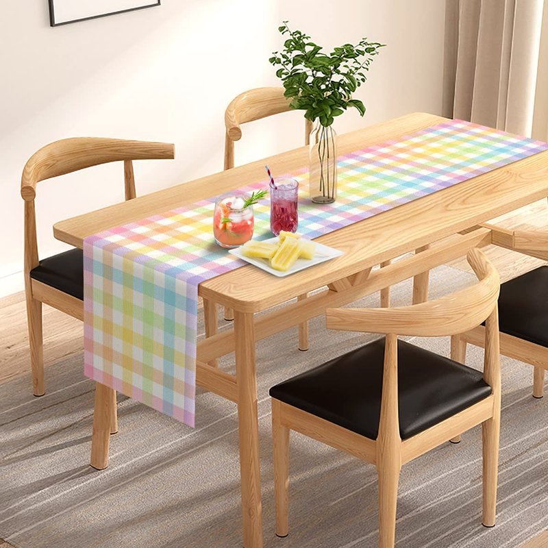 Pudodo Easter Buffalo Plaid Check Table Runner Spring Holiday Farmhouse Fireplace Kitchen Dining Room Home Party Decoration (13" x 72")