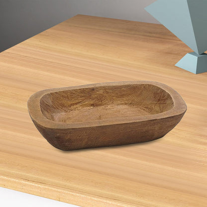 Bowl for Candle Making Hand Carved Wooden 9.8 x 5.9 inch Rustic Decorative for Bread Making Dining Room Home Decoration