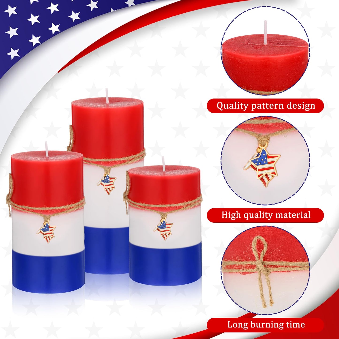 Conelist Set of 3 Red White Blue Pillar Candles 4th of July Patriotic Pillar Candles 250th Anniversary Memorial Day Gifts for Independence Day Party Decorations Table Home Decor