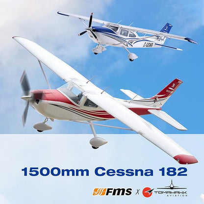Fms Rc Planes for Beginners Remote Control Airplane for Adults Single-Engine Propeller Airplane 1500MM Cessna 182 Red 6 Channel Hobby Rc Airplanes PNP (No Radio Battery Charger)