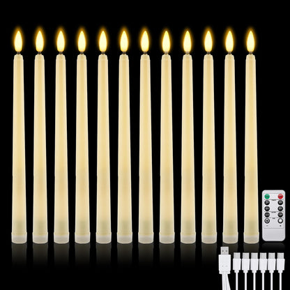 IMAGE Rechargeable Flameless Taper Candles with Remote, 12 Pcs LED Candlesticks 3D Wick Ivory Taper with Timer Flickering Function for Home, Wedding, Birthday Halloween Christmas (Corded Electric)