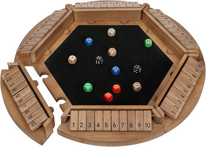 Shut The Box Game for 1-6 Players Plusvivo Large Round Wooden Board Dice Game with 14 Dice for Adults 6 Way Clever Math Game for Home Classroom or Pub