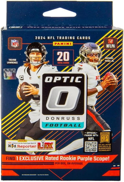 2024 Donruss Optic NFL Football Trading Cards Hanger Box – Purple Scope Parallel – 20 Cards Per Box – Includes Rated Rookie &amp Inserts