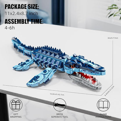Mosasaurus Dinosaur Building Blocks Set 805 PCS Dinosaur World Building Toy Jurassic Ocean Animal Model Collection Toys for Home Decor Birthday Gift for Adults Boys Age 8-12