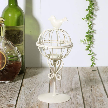 Vistreck Hollow Out Bird Cage Iron Candle Holder - Unique Candlestick Decor for Home & Café (White)