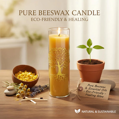 CYSEdge The Tree of Life Pure Beeswax Candles, Single Glass Pack -160-Hour Burn Time, Clean Burning Long-Lasting Eco-Friendly Candle for Meditation, Prayer & Gift Giving