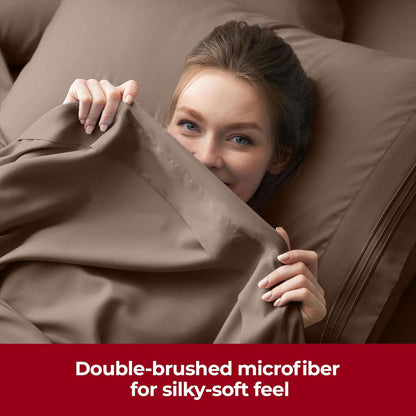 Mellanni Extra Deep California King Sheets - Ultra Soft, Cooling Bedding - 4 PC Set, Wrinkle & Stain Resistant (Brown)