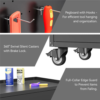 COFaR Heavy-Duty Rolling Storage Cabinet, 2-Door Metal Garage Cabinet with 2 Adjustable Shelves, Lockable Wheels & Locking Doors, 35"H Large Capacity Tool Chest for Workshop, Garage, Warehouse - Black