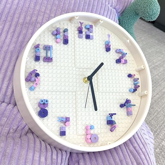 Educational STEM Building Block Assembly Toy Wall Clock for Girls Aged 6-8 Kids' DIY Hands-On Creative Construction Toy Fun Birthday Gift for Girls Aged 9-12 27 cm Diameter (White Frame)