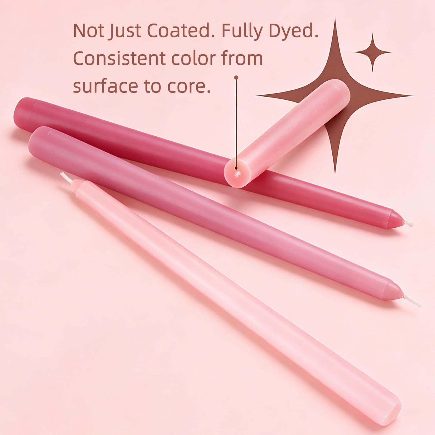 Viyffo Pink Ombre Taper Candles 10 Inch, 12 Pack Unscented, Smokeless Long Tall Tapered Candlesticks Wedding Home Decor Dinner Natural Color Series