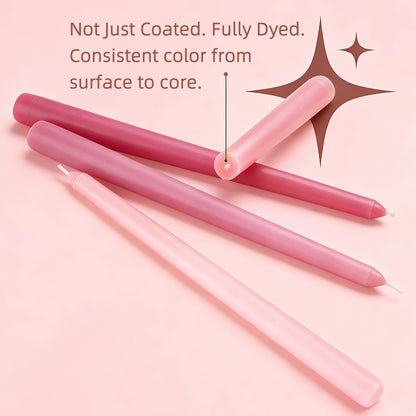 Viyffo Pink Ombre Taper Candles 10 Inch, 12 Pack Unscented, Smokeless Long Tall Tapered Candlesticks Wedding Home Decor Dinner Natural Color Series