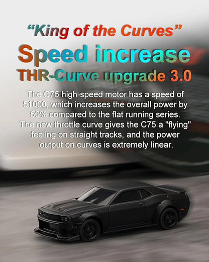 Turbo Racing 1:76 Scale RC Sport Car Table Racing 2.4GHZ Remote Control Mini Model Car with Full Proportional RTR for Adults Toys (C75-Black)