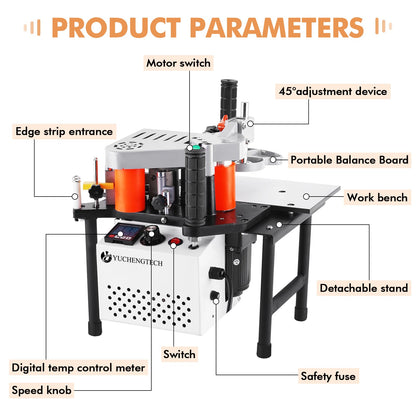 YUCHENGTECH Edge Bander Banding Machine Portable Edge Banding Machine Curve & Straight Sealing With Adjustable Speed Double-Side Gluing (110V, Adjustable speed)