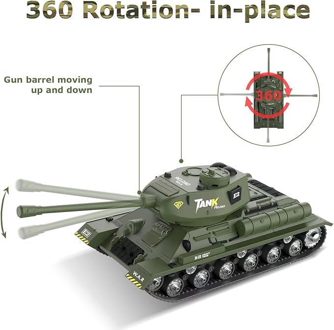ele ELEOPTION Remote Control RC Tank with Rotating Turret and Sound Tank Toy Gift for Kids Boys Girls 3-8 Years Army Tanks Military Vehicles Toys